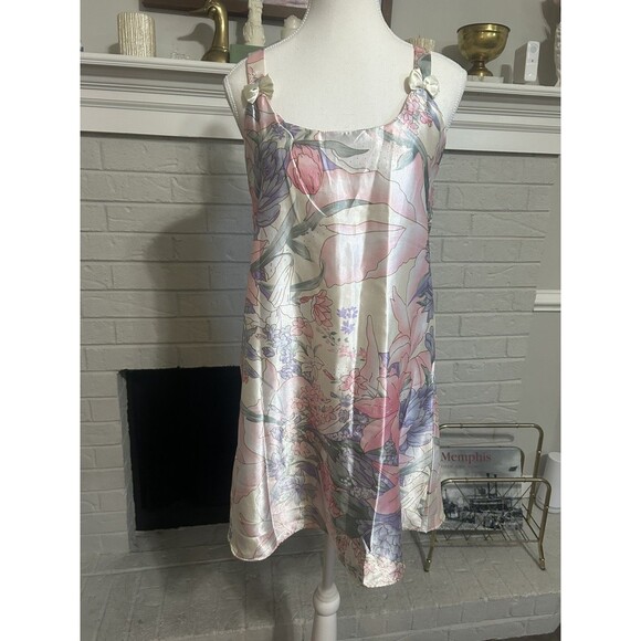 Vintage Womens Sante Classics Floral Silky Slip Dress S Coquette Bows Girly - Picture 1 of 5